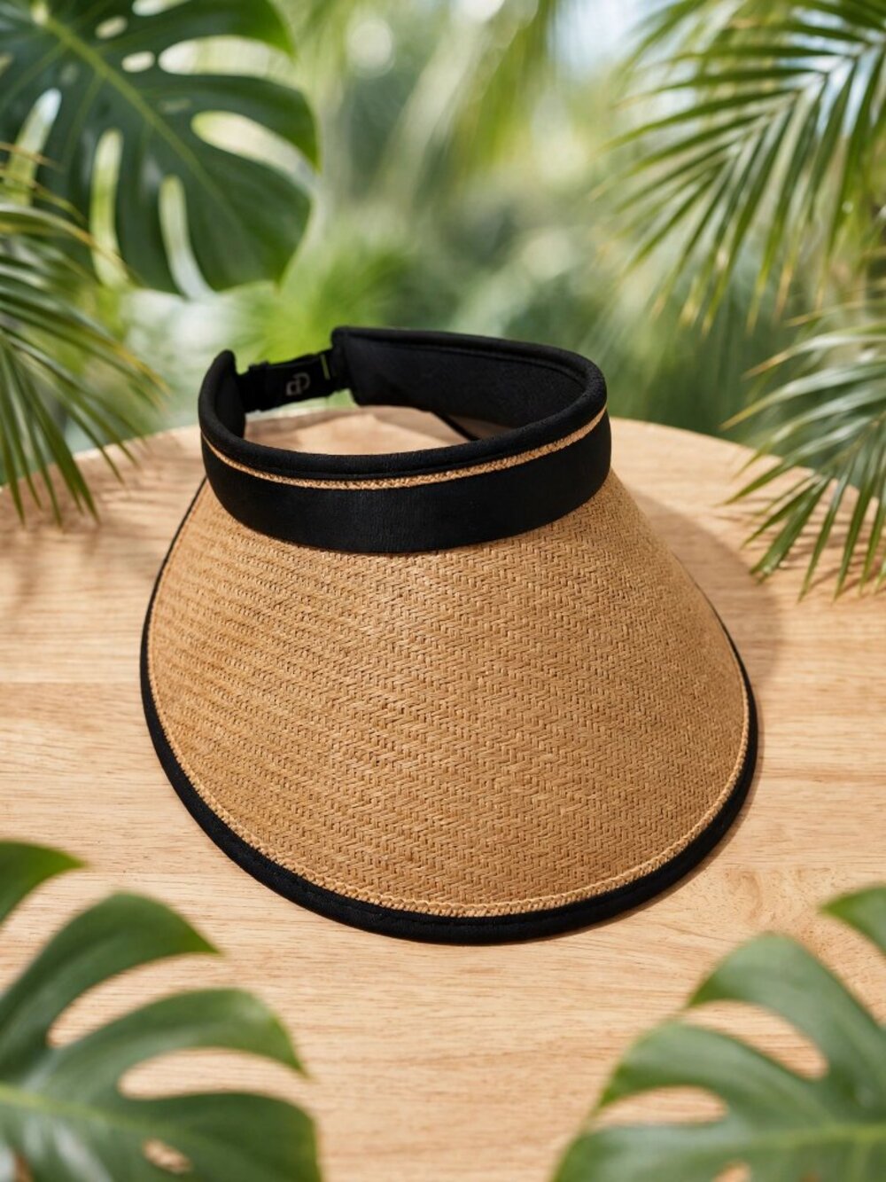 Straw Sun Visor Wide Brim Black Trim Beach Vacation Hat